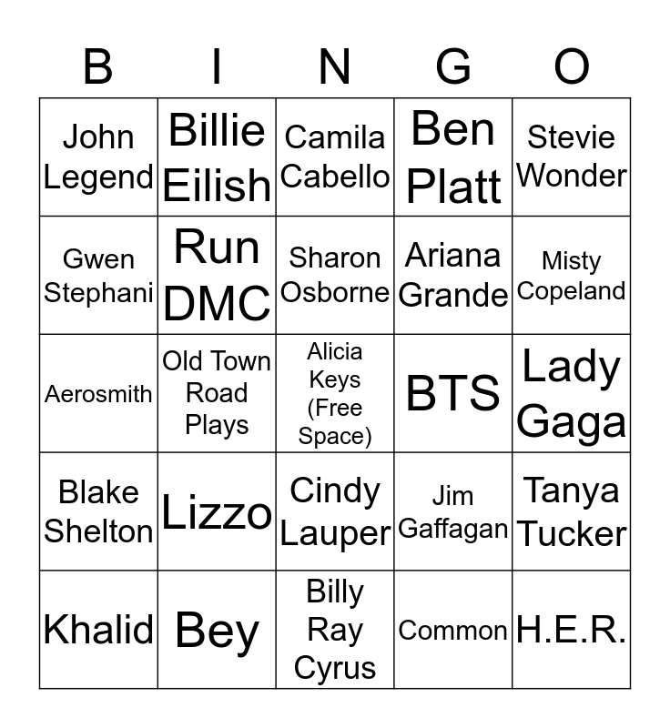 Grammy Bingo 2020 Bingo Card