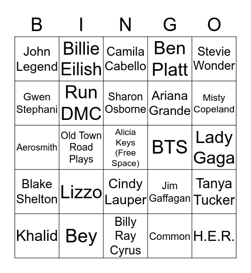 Grammy Bingo 2020 Bingo Card