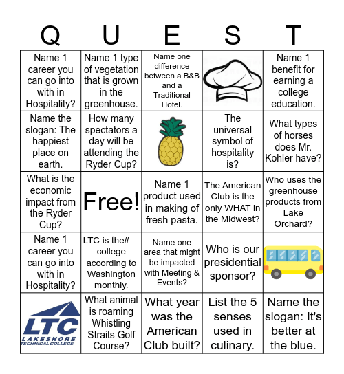 Career Quest 2020 "Road Trip to Your Career" Bingo Card