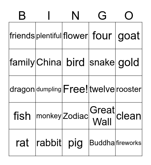 CHINESE NEW YEAR Bingo Card