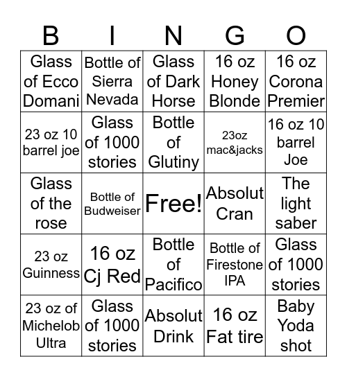 LBW Bingo Card