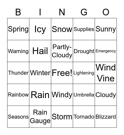 Weather Bingo Card