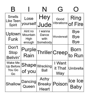 Songs Bingo Card