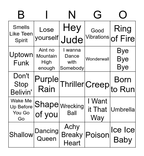 Songs Bingo Card