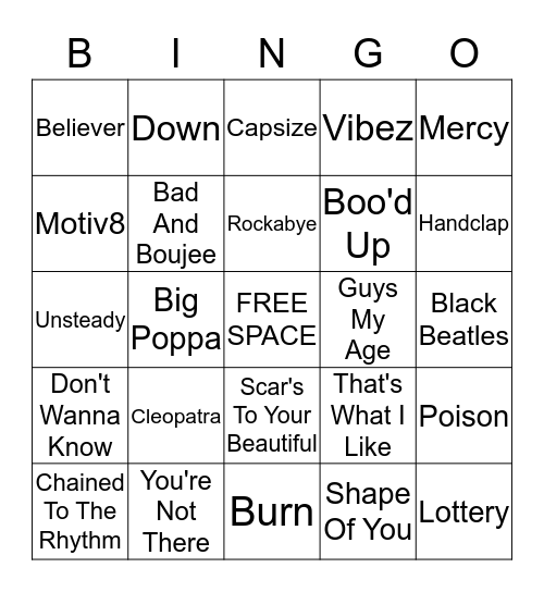 Current Top 40 - Card 2 Bingo Card