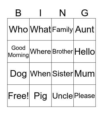 Sign Language Bingo Card