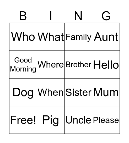 Sign Language Bingo Card