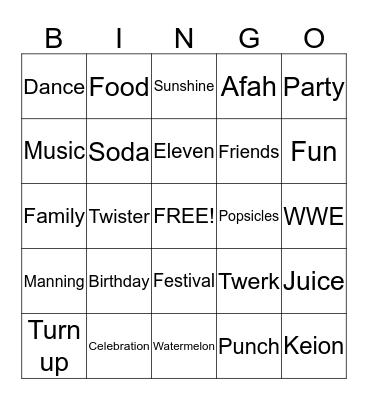 KEION'S BIRTHDAY BINGO Card
