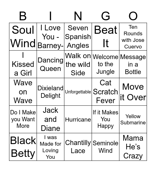 Music Bingo 10-17 Bingo Card