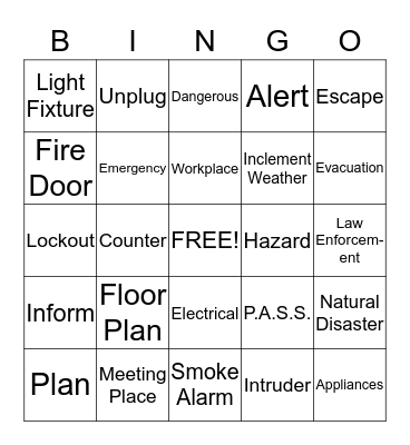 EMERGENCY PREPAREDNESS Bingo Card