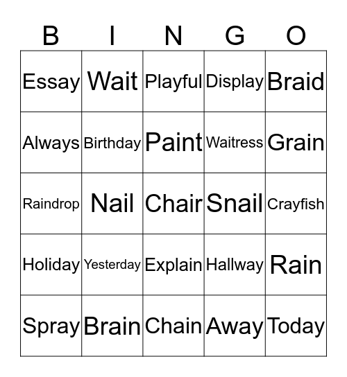 Vowel Team Bingo Card