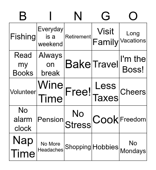 RETIRE Bingo Card