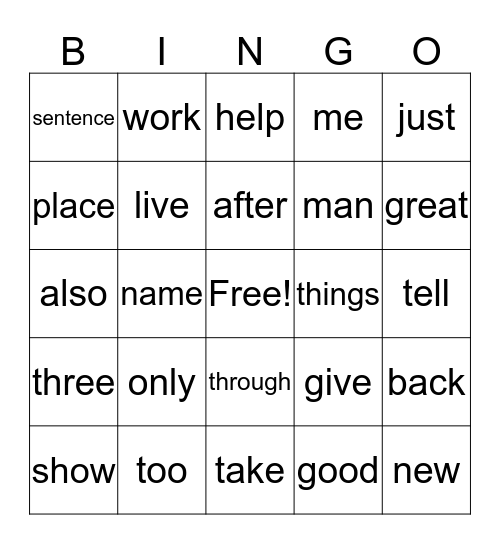 200 Word Bird Bingo Card