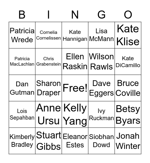 B.O.B. AUTHOR BINGO Card