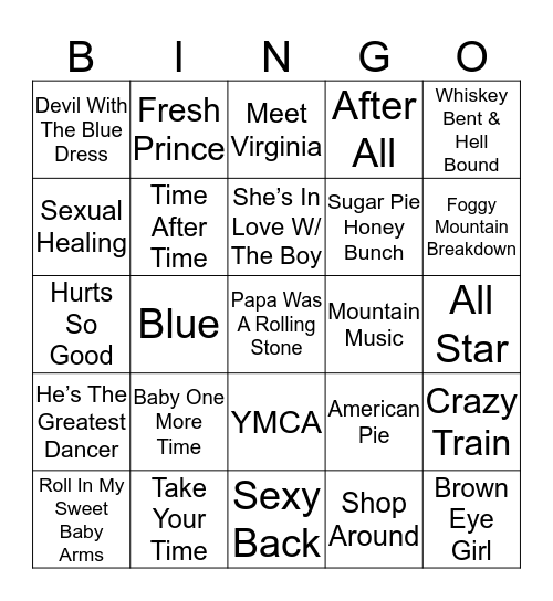 Music Bingo 15-19 Bingo Card