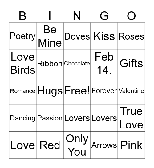 Cupid's Bingo Card