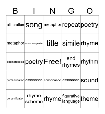 Poetry Bingo! Bingo Card