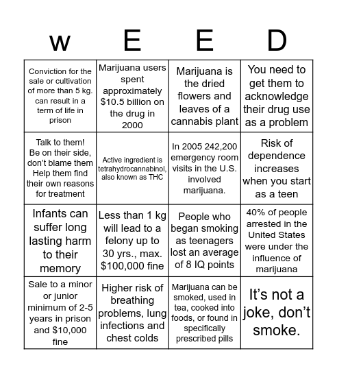 Weed Bingo Card