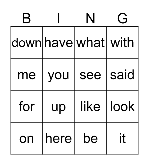 1st Grade HFW Bingo Card