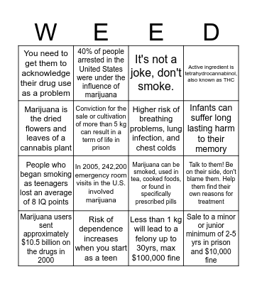 Weed Bingo Card