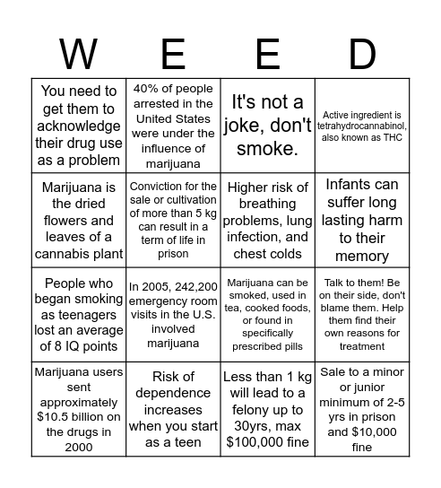 Weed Bingo Card