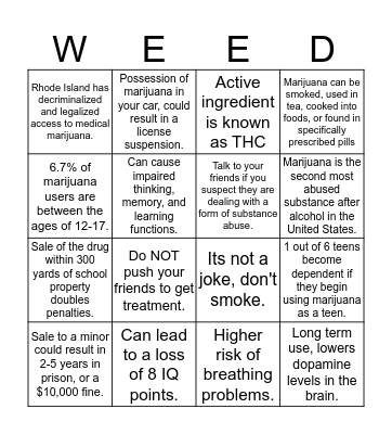 Weed Bingo Card