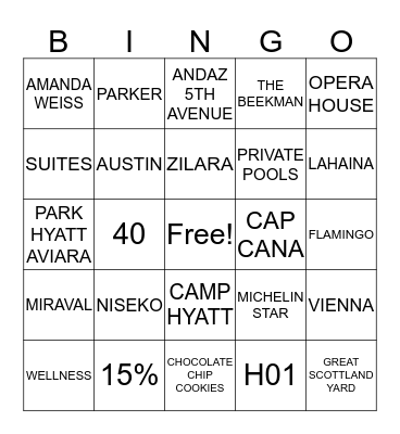 HYATT LOVES                                 VALERIE WILSON TRAVEL Bingo Card