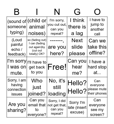 Conference Call Bingo Card