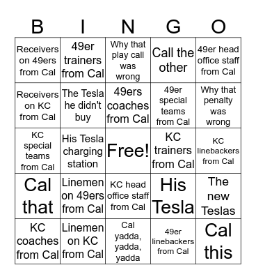 2020 SUPERBOWL -TERRY TELLS US ABOUT Bingo Card