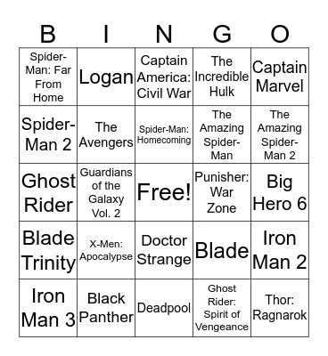 Marvel Bingo Card