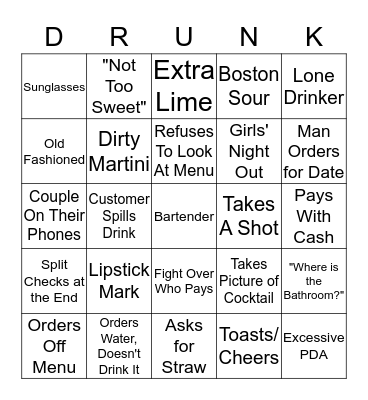 Central Bar Bingo Card