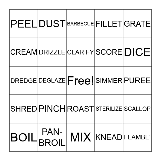 Are You A Master Chef Bingo Card