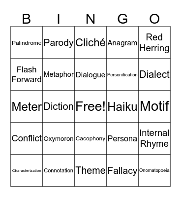 Literary Devices Bingo Card