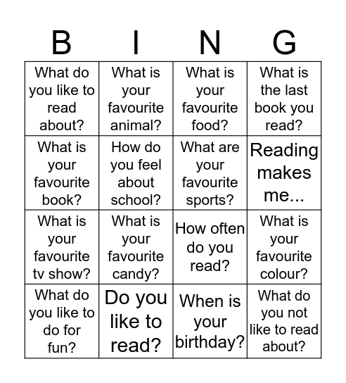 Let's Get to Know you! Bingo Card