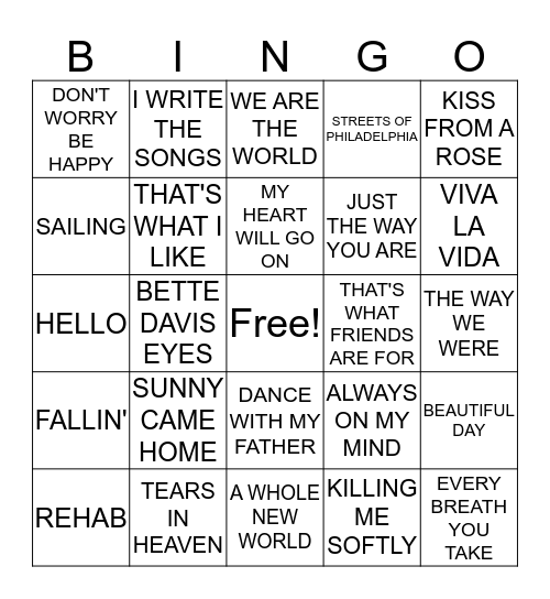 Grammys - Song of the Year Bingo Card