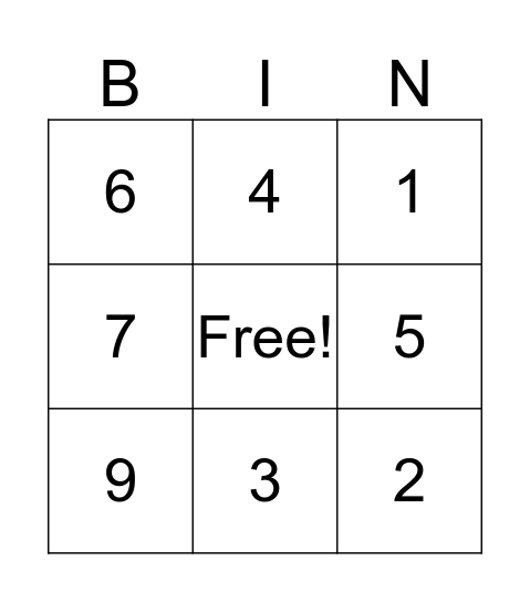 Number Bingo! Bingo Card
