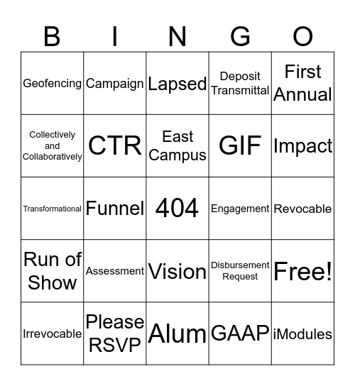 ADVANCEMENT BINGO Card