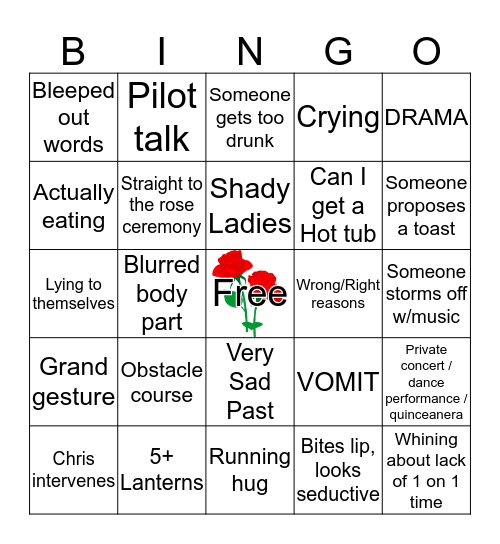 Bachelor Bingo 01/16 Bingo Card