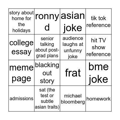 intersession comedy show Bingo Card