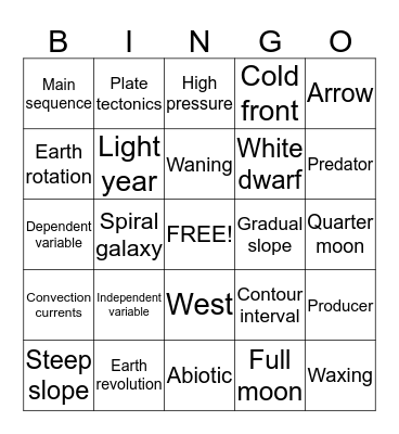 Katie's bingo Card