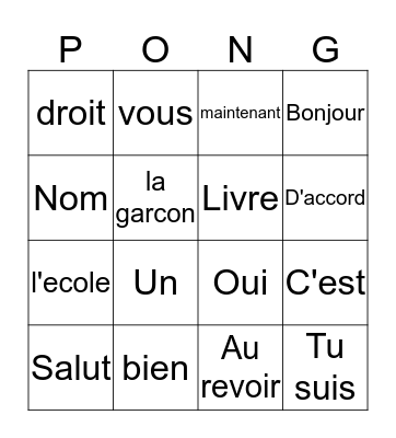 P I N G Bingo Card