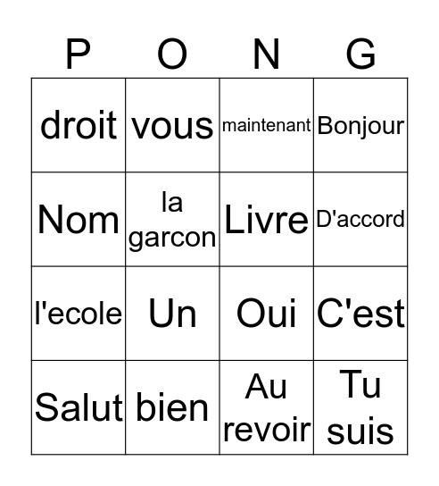 P I N G Bingo Card