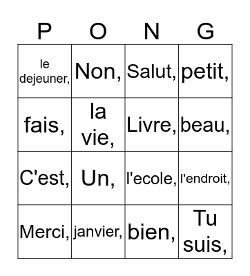 P I N G Bingo Card