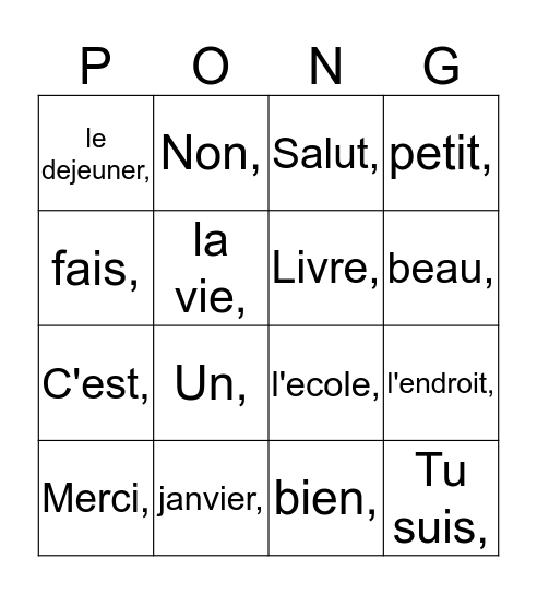 P I N G Bingo Card