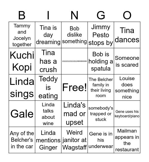 Bob's Burgers Bingo Card