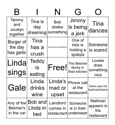 Bob's Burgers Bingo Card