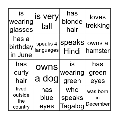 Find Someone Who.. Bingo Card