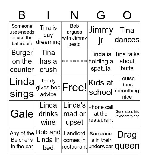 Bob's Burgers Bingo Card