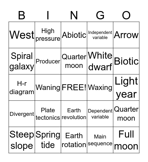 Review Bingo Card