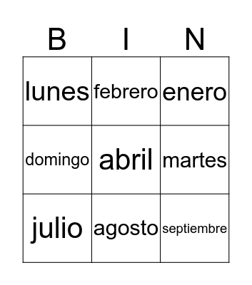Meses Bingo Card